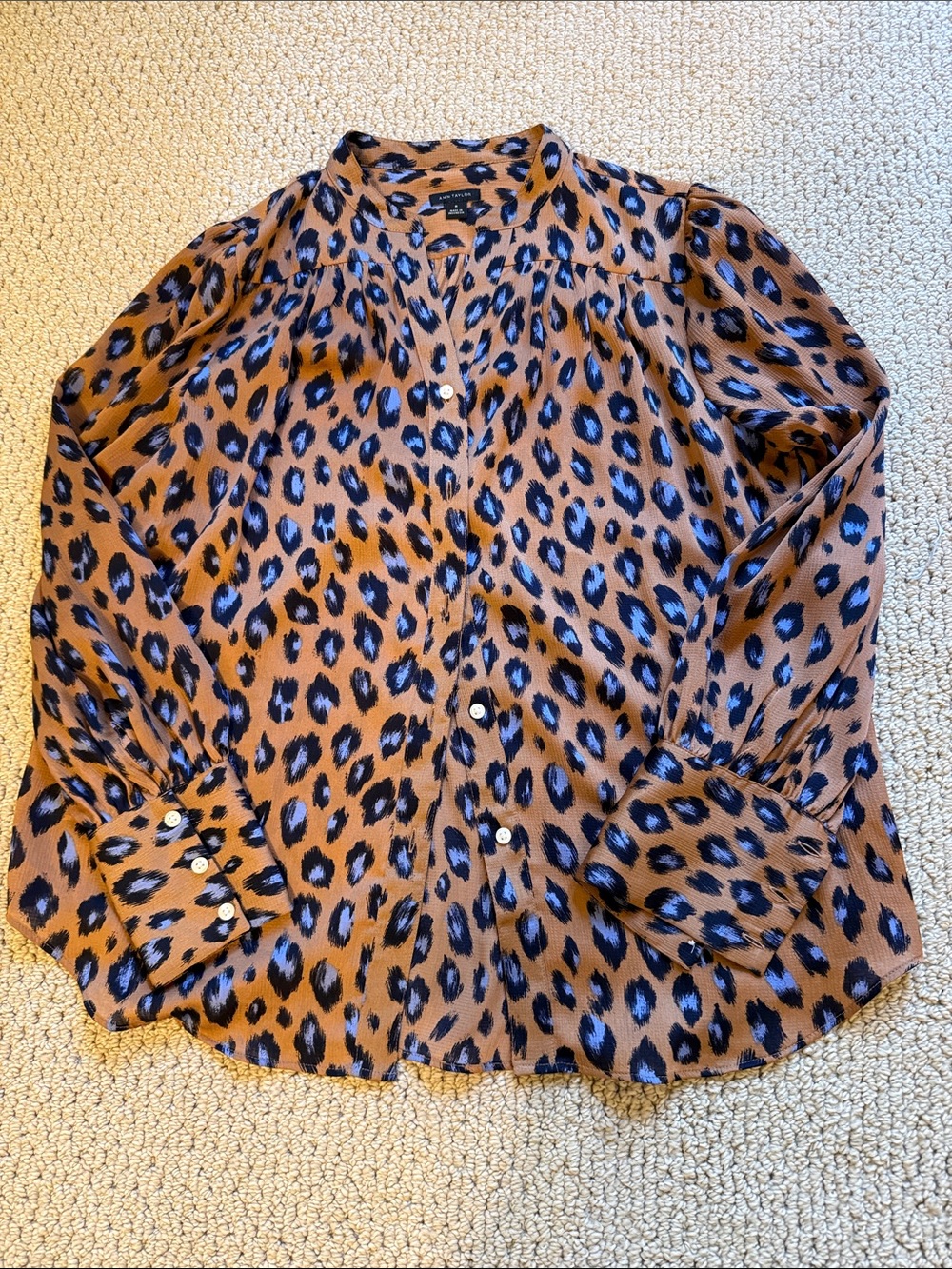 Ann Taylor Brown and Black Leopard Print Button-Up Blouse